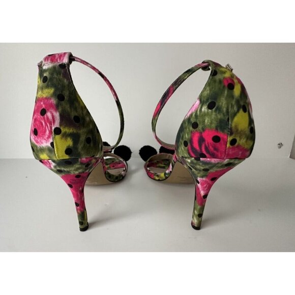 Betsey Johnson Lylly Puff Ankle Strap Sandals Size 7.5 Pom Pom Stiletto Heels - Picture 6 of 8